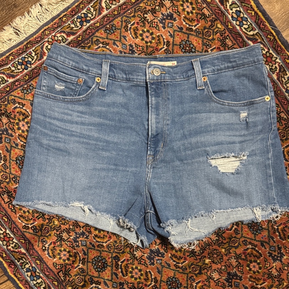 Levi's Blue Distressed Jean Shorts